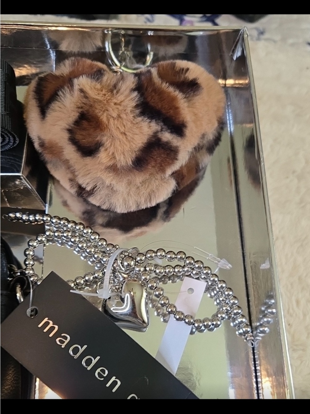 Madden Girl Black Crossbody Bag with Leopard Heart Charm - Picture 3 of 8